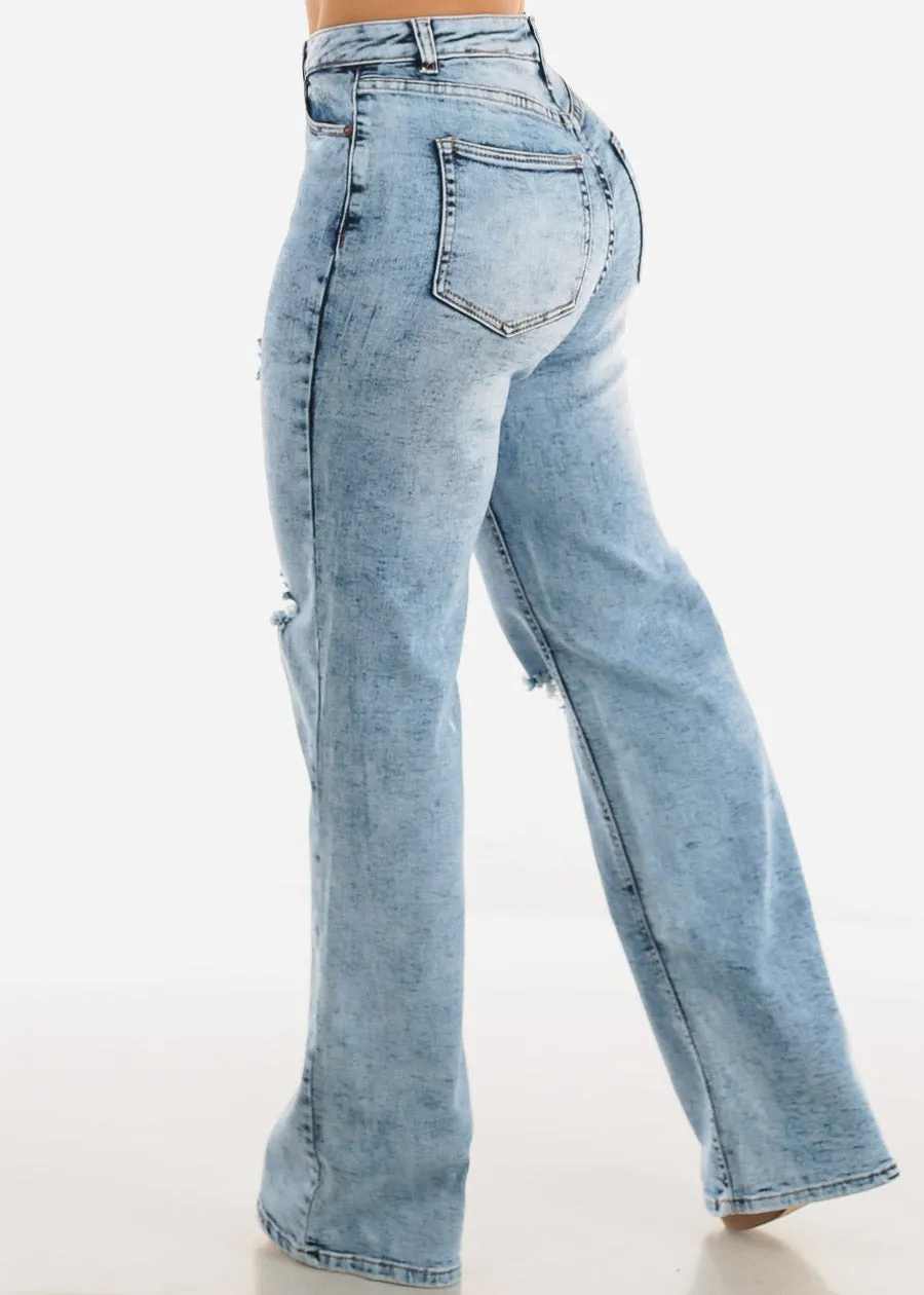 Acid Wash Ripped Wide Leg Straight Stretch Jeans sold by Moda product image thumbnail 4