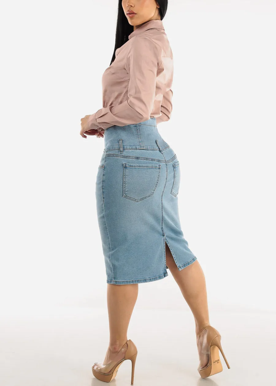 Ultra High Waist Light Denim Pencil Skirt sold by Moda product image thumbnail 5