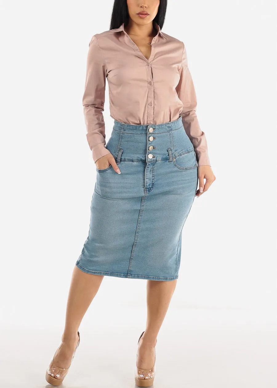 Ultra High Waist Light Denim Pencil Skirt sold by Moda product image thumbnail 2