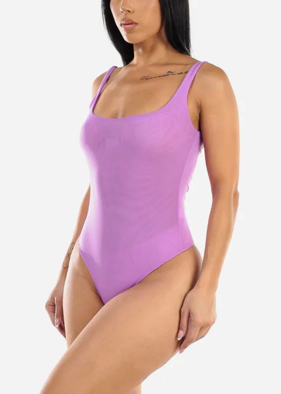 Sleeveless Double Layered Mesh Bodysuit Light Purple sold by Moda