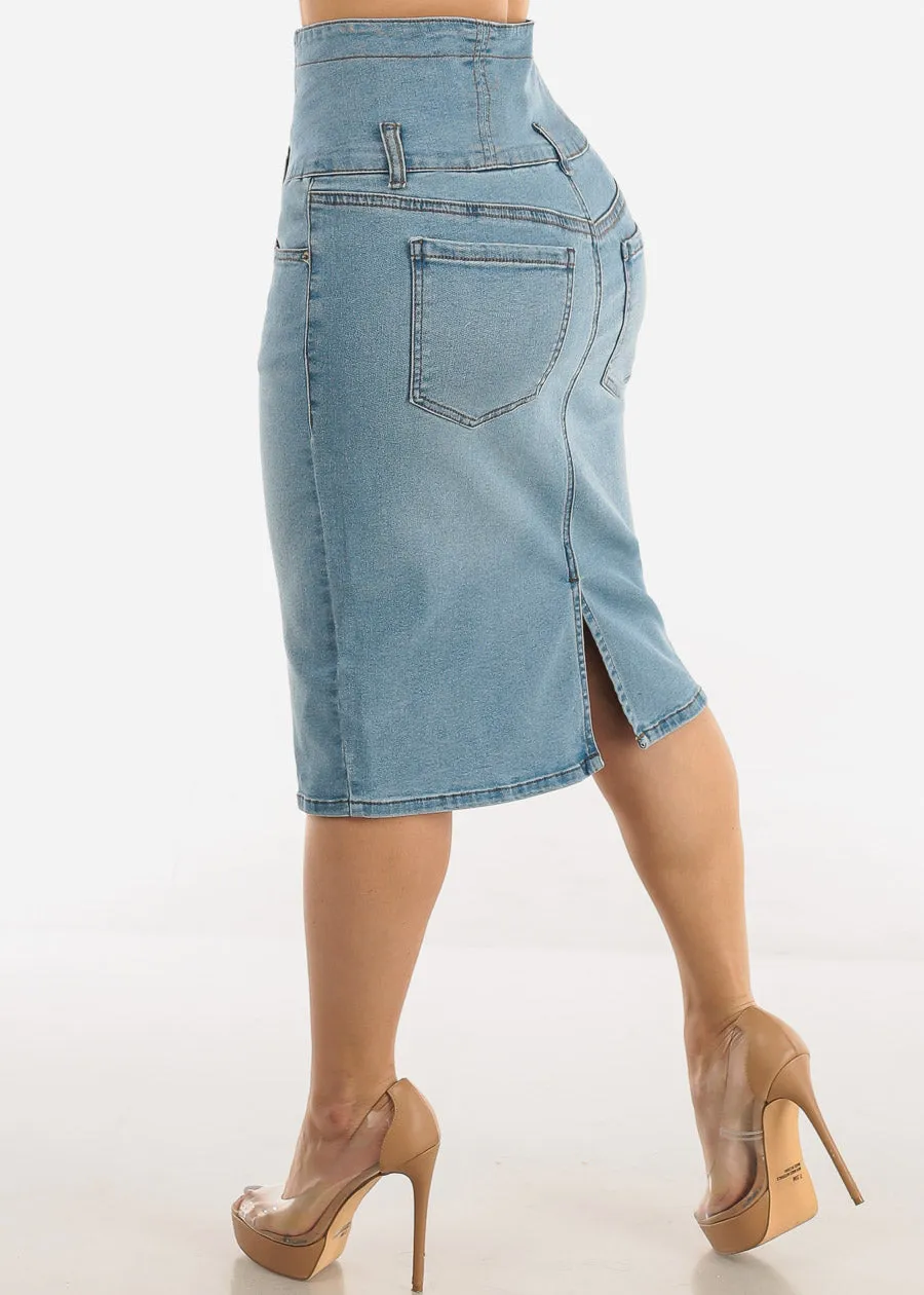 Ultra High Waist Light Denim Pencil Skirt sold by Moda product image thumbnail 4