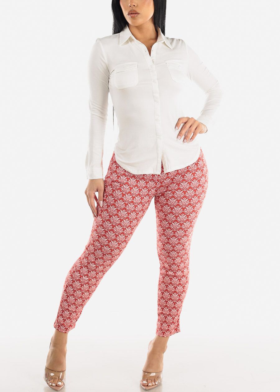 White Long Sleeve Button Up Fitted Collared Top sold by Moda product image thumbnail 2