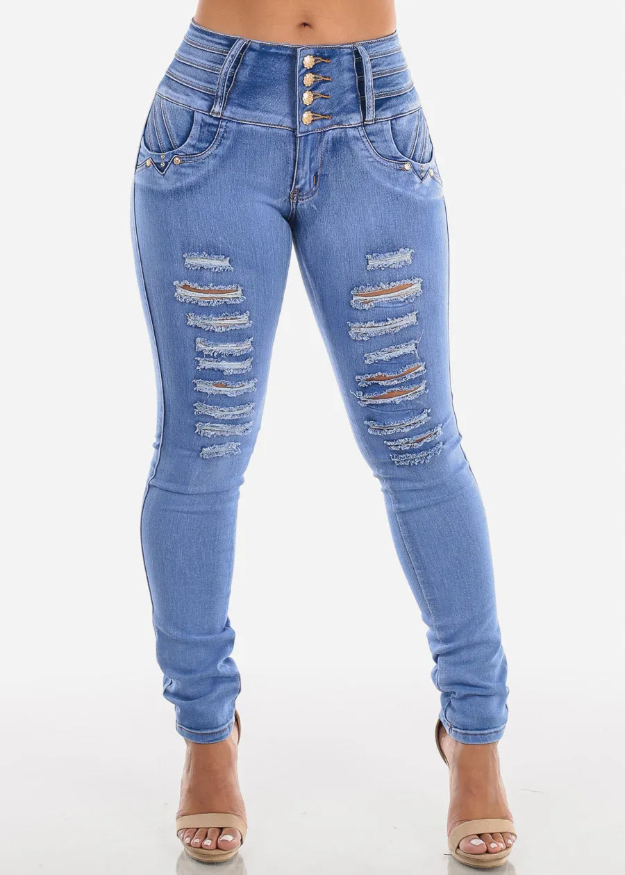MX JEANS Mid Rise Butt Lifting Ripped Skinny Jeans sold by Moda product image thumbnail 4
