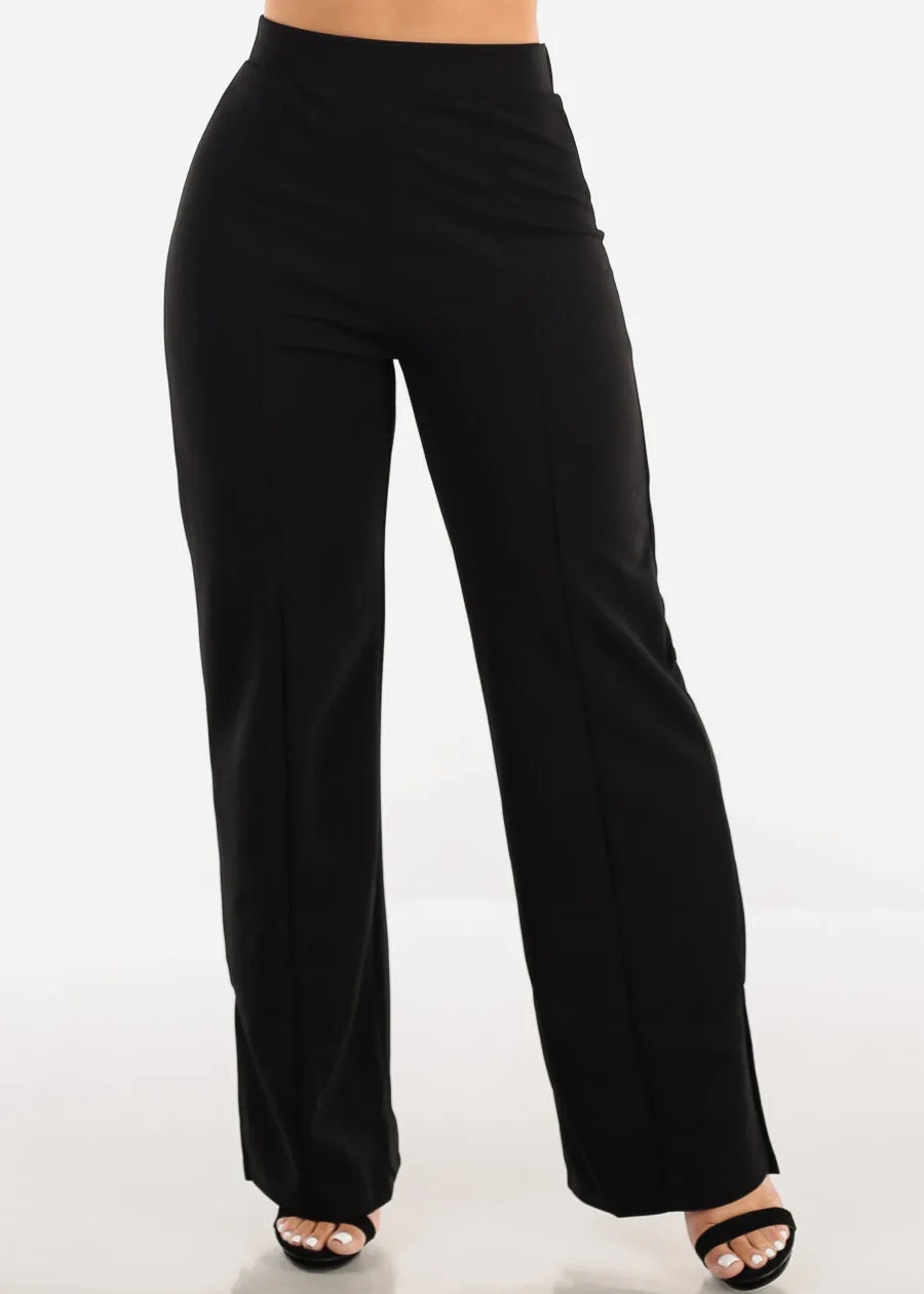 Super High Waist Black Wide Leg Slit Dress Pants sold by Moda