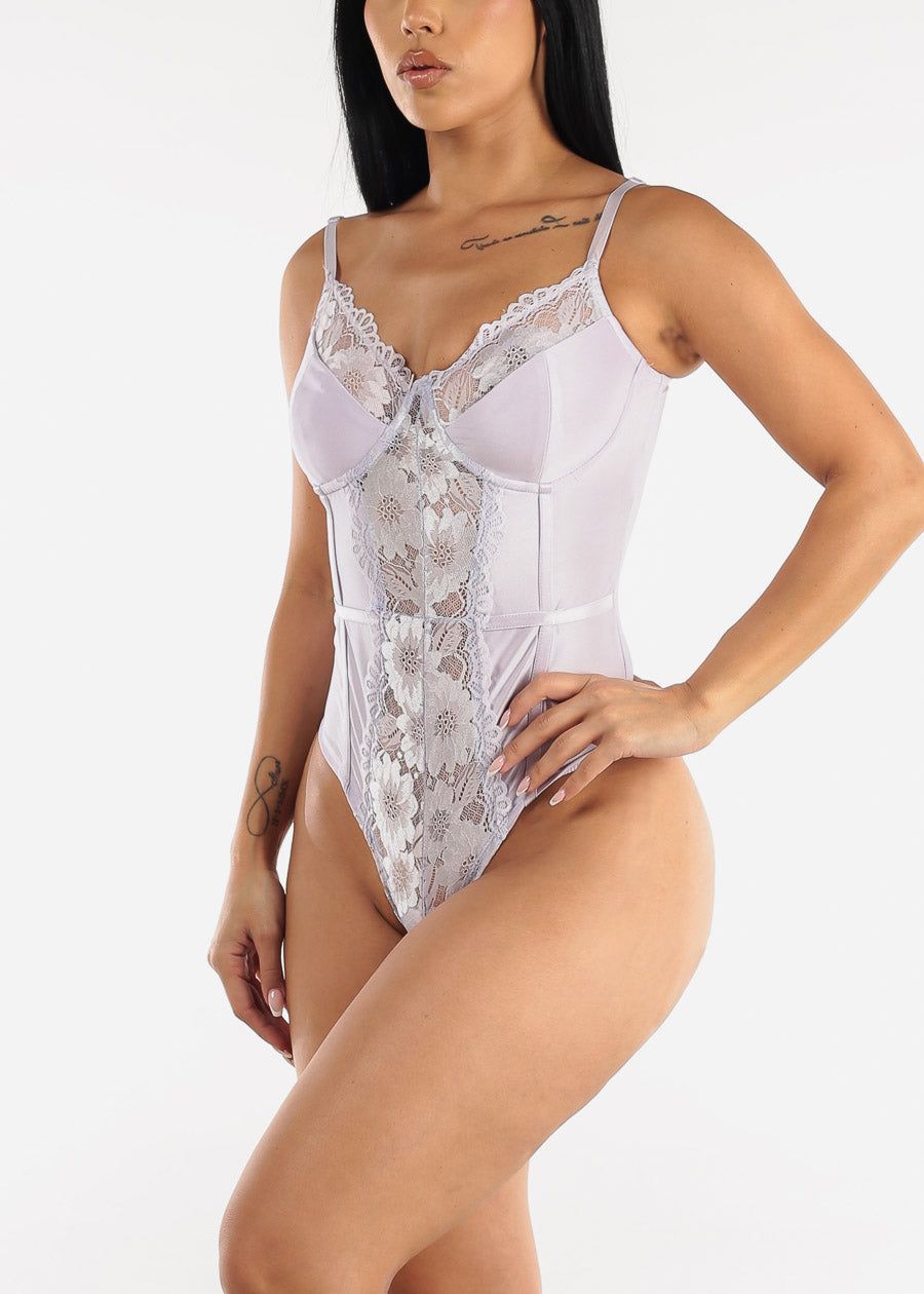 Sweetheart Lace Cami Thong Bodysuit Light Purple sold by Moda product image thumbnail 4