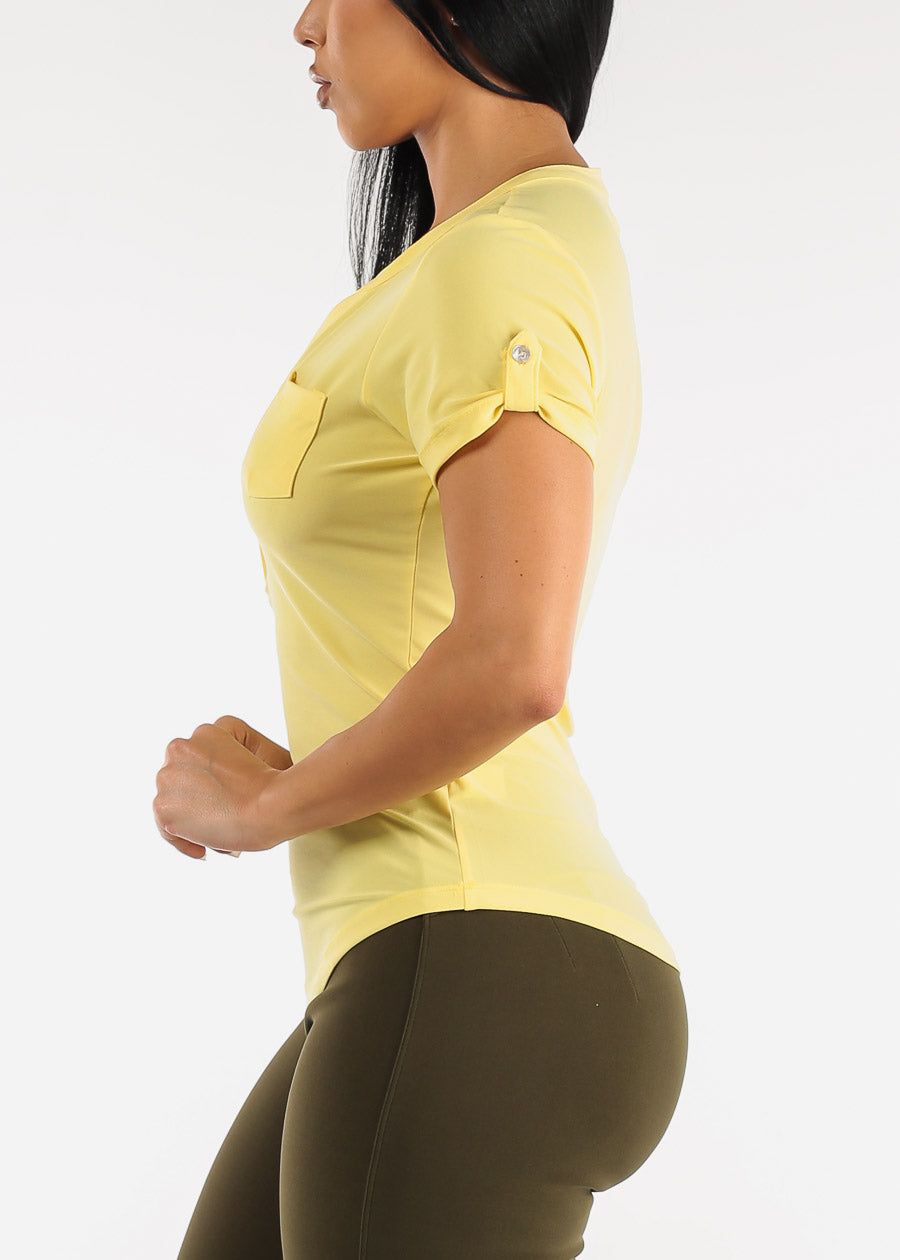 Short Sleeve Half Button Up Blouse Yellow sold by Moda product image thumbnail 3