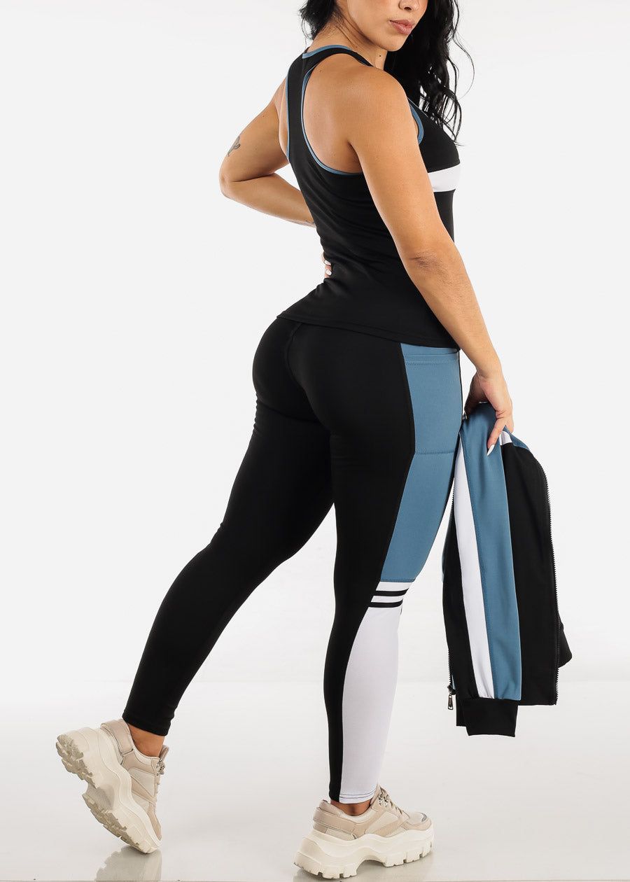 Activewear Jacket, Tank Top & Leggings Slate Blue & Black (3 PCE SET) sold by Moda product image thumbnail 5