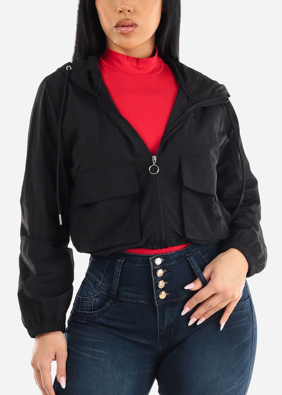 Black Long Sleeve Lightweight Zip Up Jacket w Front Pockets sold by Moda product image thumbnail 2