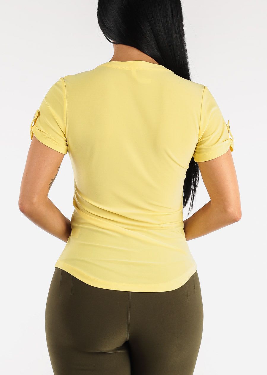 Short Sleeve Half Button Up Blouse Yellow sold by Moda product image thumbnail 4