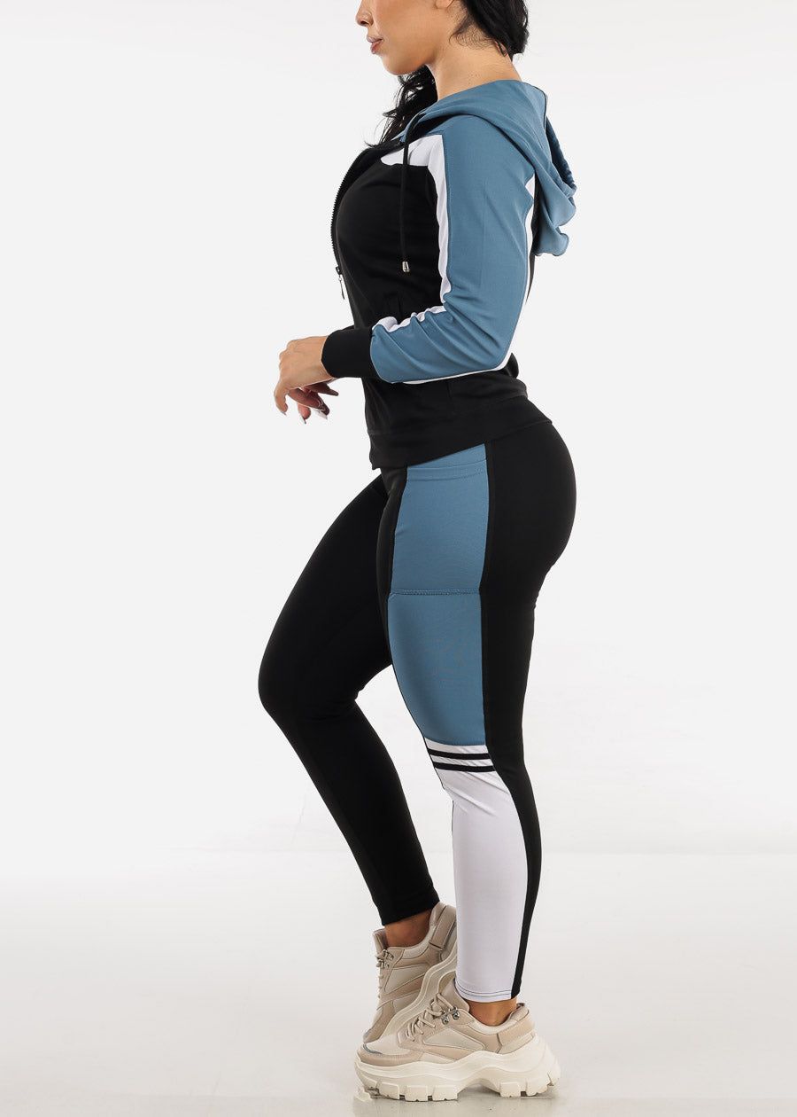Activewear Jacket, Tank Top & Leggings Slate Blue & Black (3 PCE SET) sold by Moda product image thumbnail 3