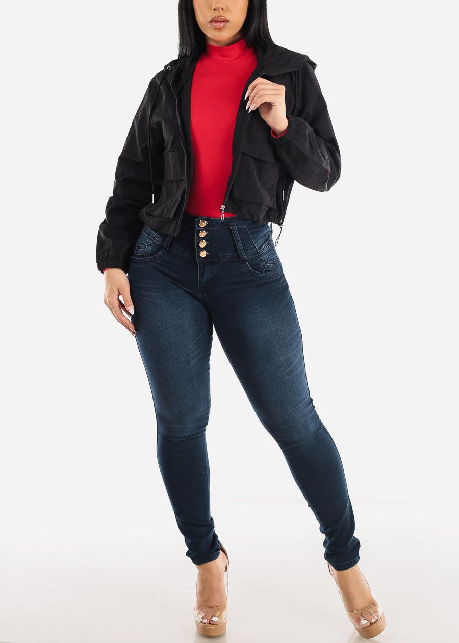 Black Long Sleeve Lightweight Zip Up Jacket w Front Pockets sold by Moda product image thumbnail 3