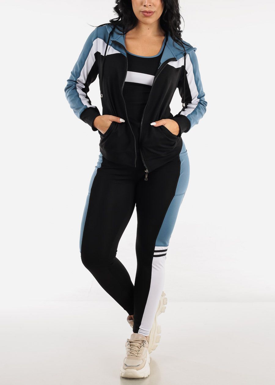 Activewear Jacket, Tank Top & Leggings Slate Blue & Black (3 PCE SET) sold by Moda