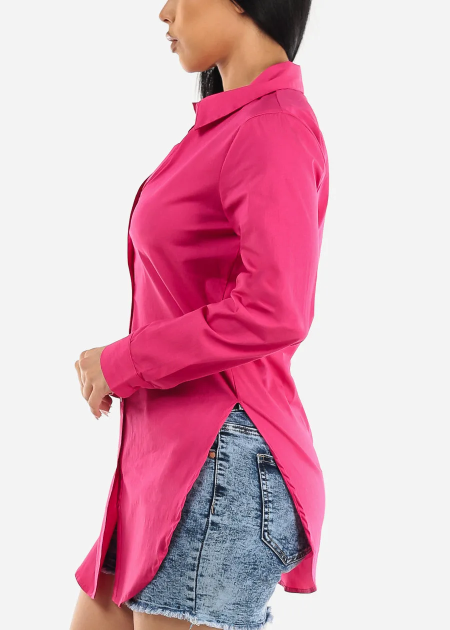 Button Down Long Sleeve Tunic Shirt Fuchsia w Slits sold by Moda product image thumbnail 3