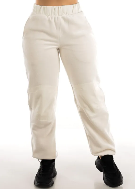 High Waisted Fleece Straight Wide Leg Pants Ivory sold by Moda