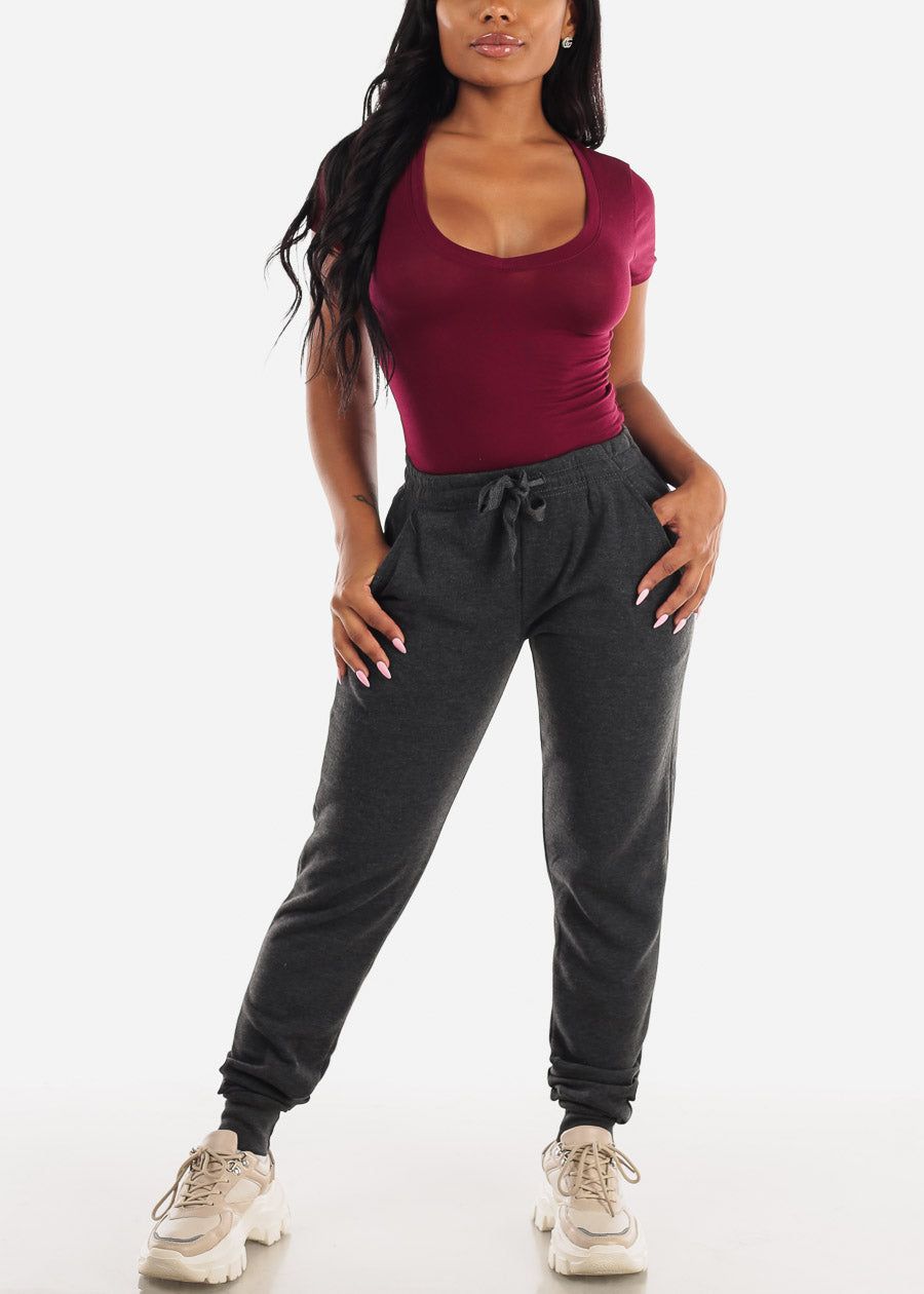 Vneck Short Sleeve Thong Bodysuit Burgundy sold by Moda product image thumbnail 5