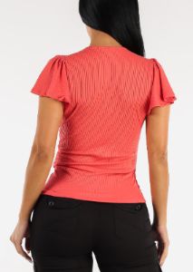 Short Sleeve Vneck Flutter Top Coral sold by Moda