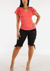 Short Sleeve Vneck Flutter Top Coral sold by Moda