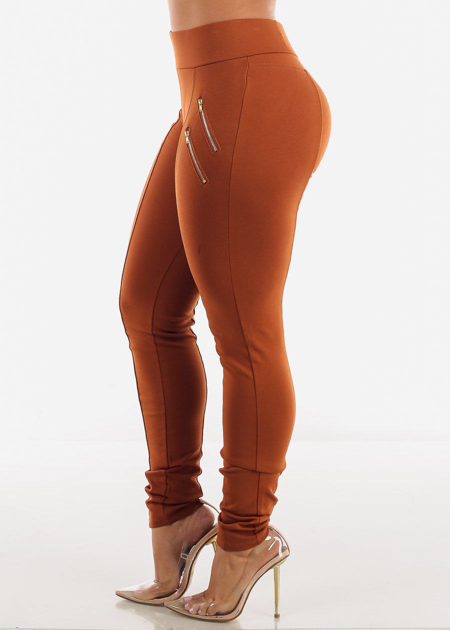 High Waisted Brown Skinny Pants w Zipper Detail sold by Moda product image thumbnail 4