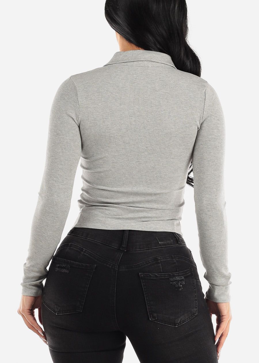 Long Sleeve Button Down Polo Top Grey sold by Moda product image thumbnail 4