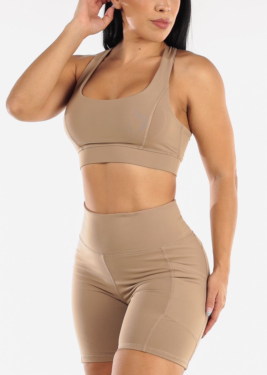 MONO B Activewear Y-Back Nude Sports Bra sold by Moda
