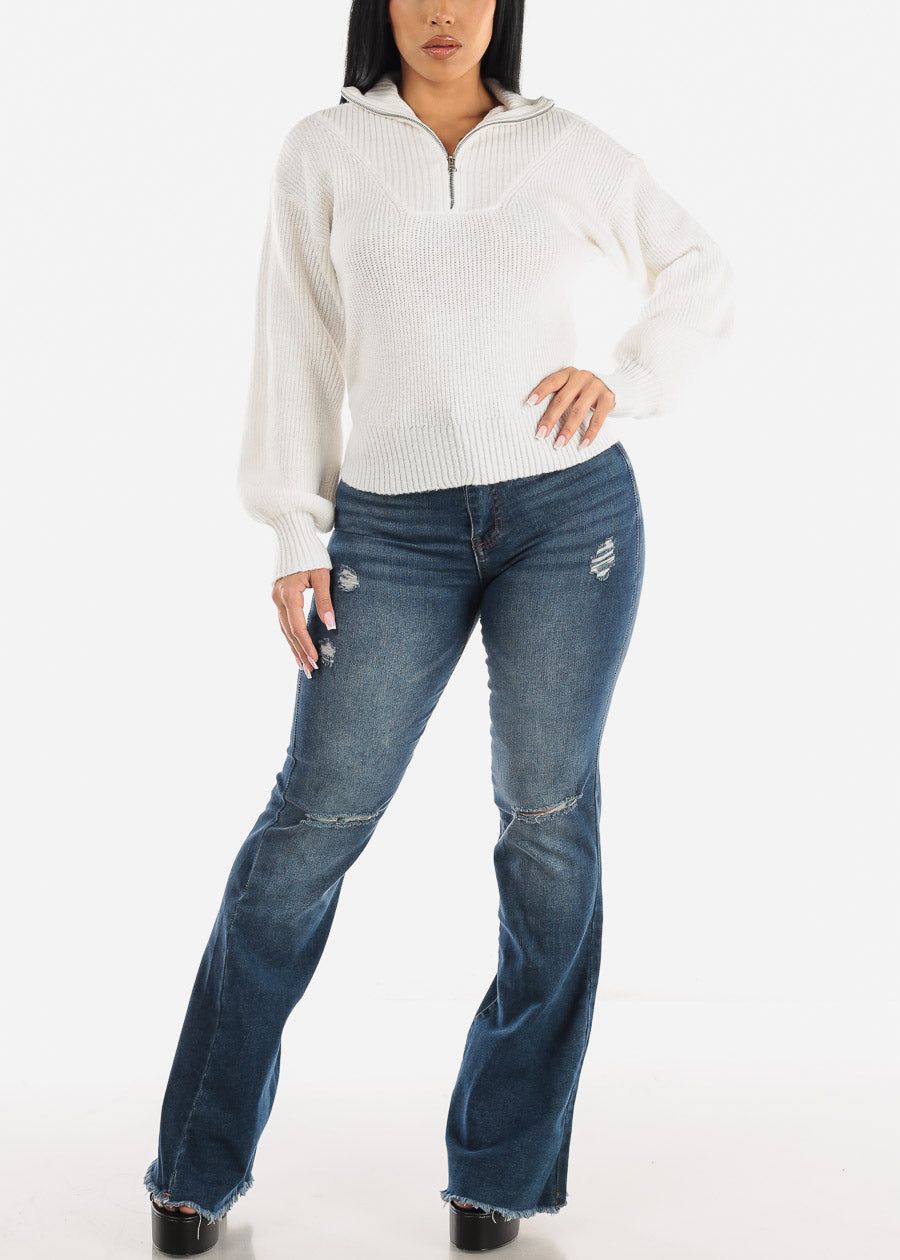 White Mock Neck Half Zip Up Pullover Mossy Sweater sold by Moda product image thumbnail 2