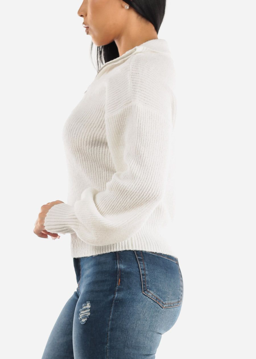 White Mock Neck Half Zip Up Pullover Mossy Sweater sold by Moda product image thumbnail 3