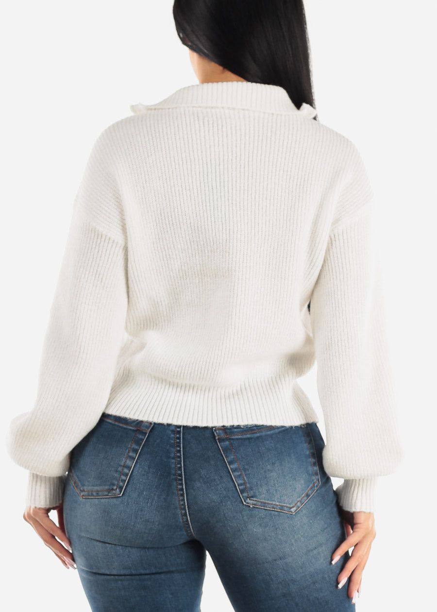 White Mock Neck Half Zip Up Pullover Mossy Sweater sold by Moda product image thumbnail 4