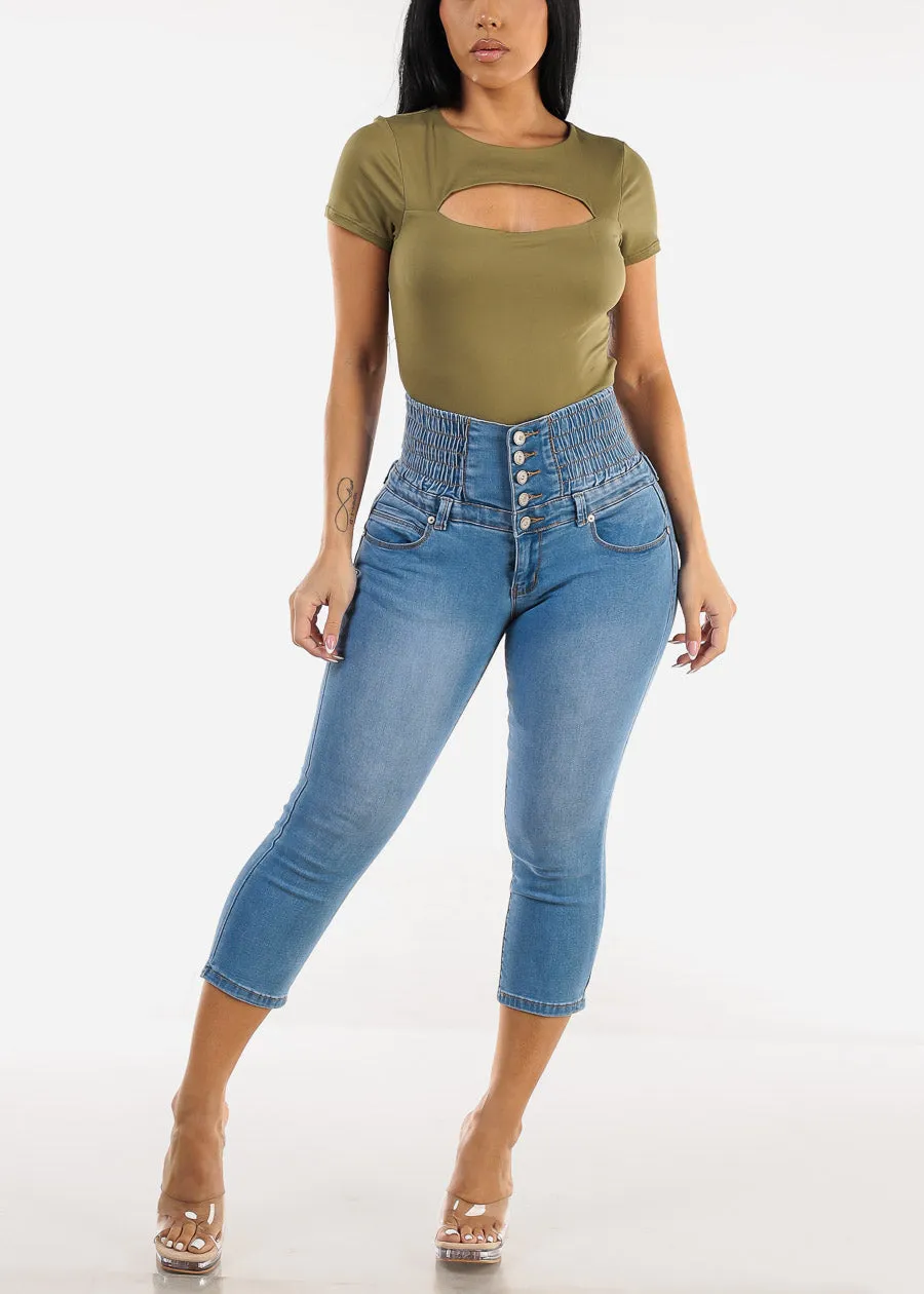 MX JEANS Super High Rise Spandex Waist Light Denim Stretch Capris sold by Moda product image thumbnail 2