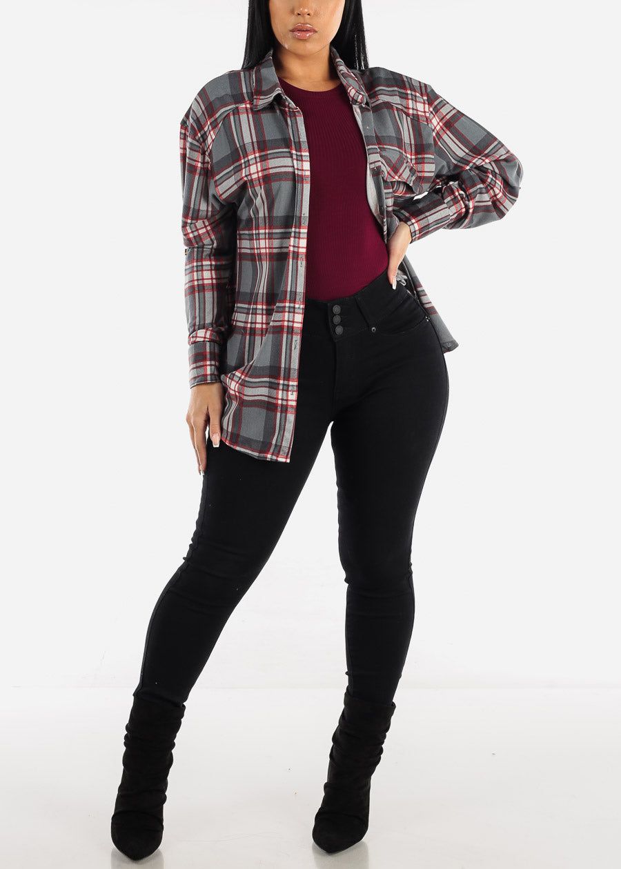 Grey Long Sleeve Button Up Plaid Shirt sold by Moda product image thumbnail 3