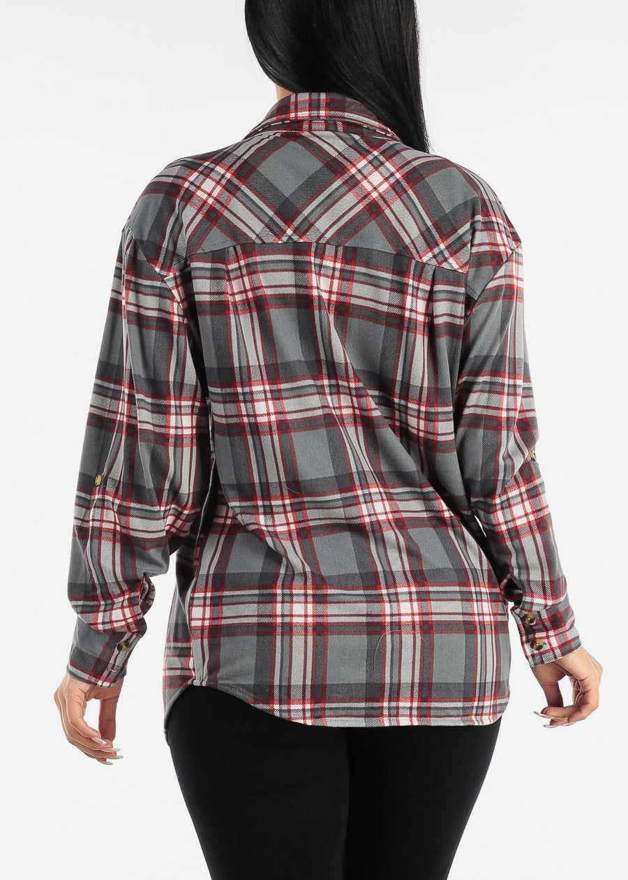 Grey Long Sleeve Button Up Plaid Shirt sold by Moda product image thumbnail 5