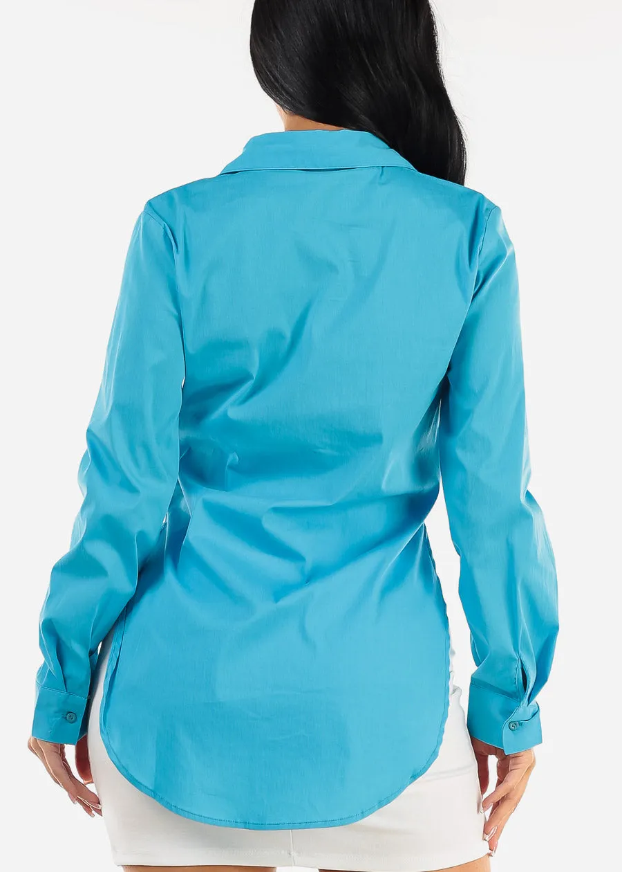 Button Down Long Sleeve Tunic Shirt Aqua w Slits sold by Moda product image thumbnail 4