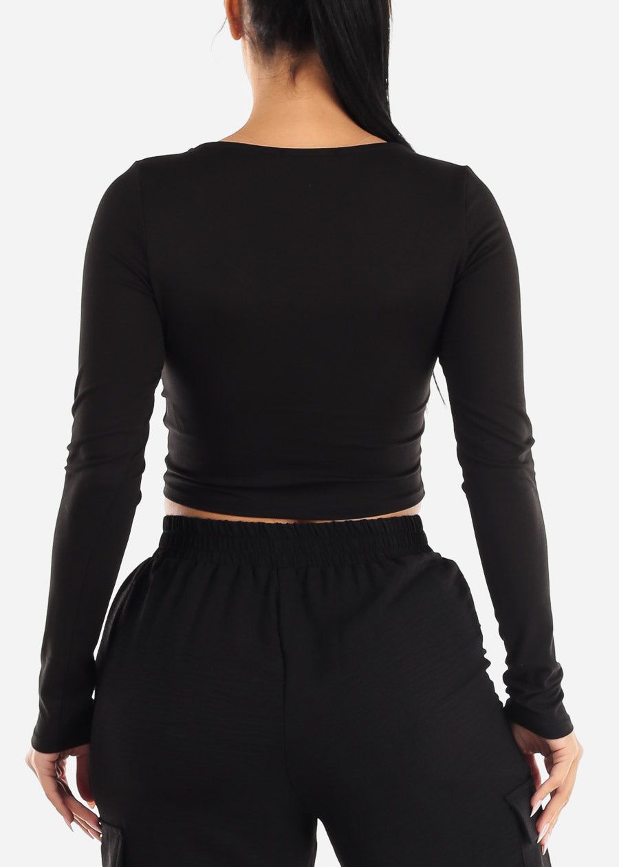 Black Long Sleeve Corset Style Crop Top sold by Moda product image thumbnail 4