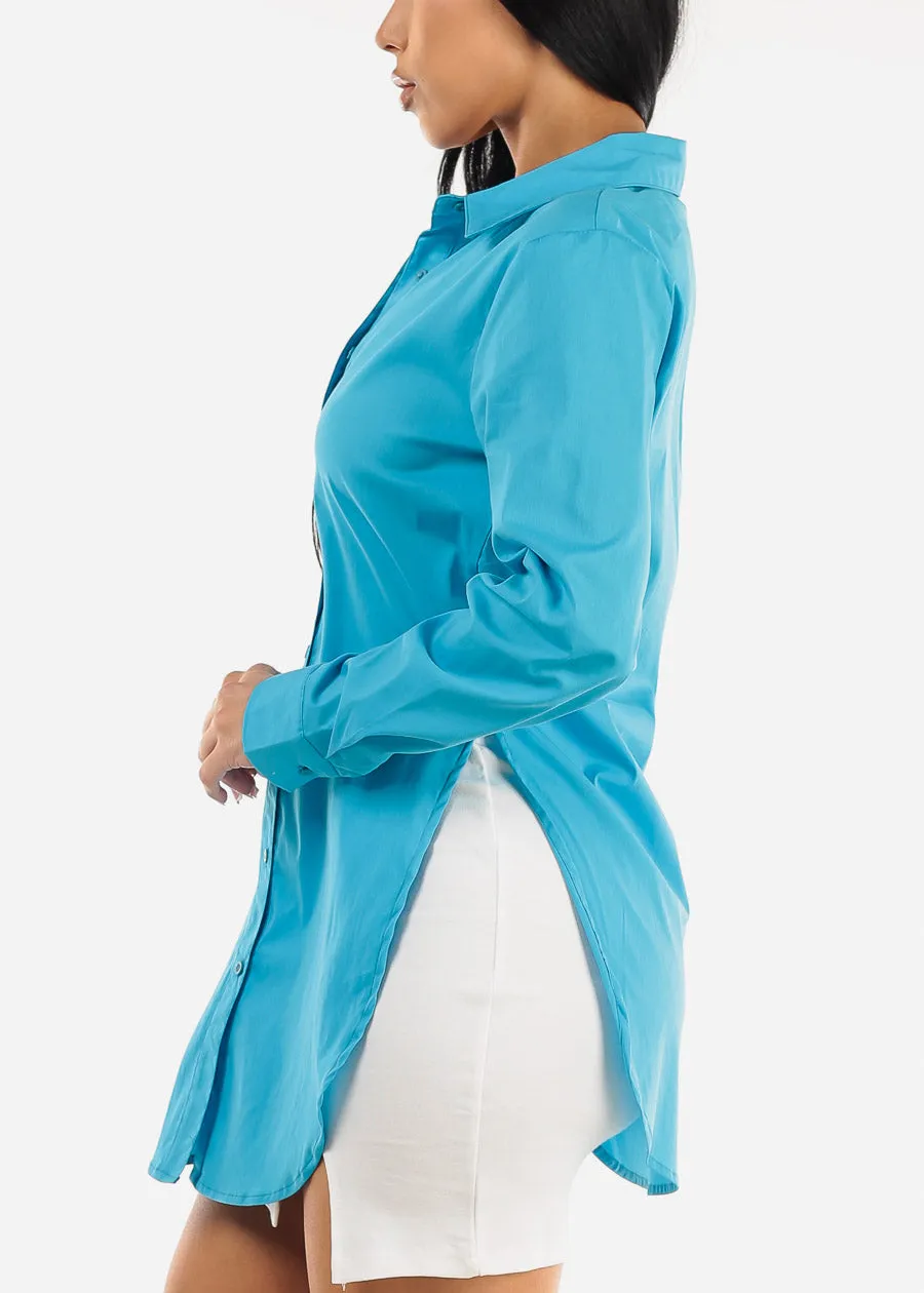 Button Down Long Sleeve Tunic Shirt Aqua w Slits sold by Moda product image thumbnail 3