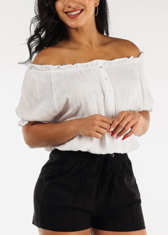 Off Shoulder Button Front Rayon Top Off White sold by Moda