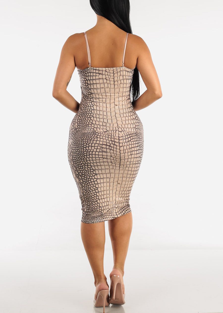 Sleeveless Printed Bodycon Midi Dress Taupe sold by Moda product image thumbnail 3