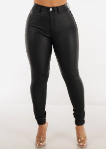 Black High Waist Coated Faux Leather Skinny Jeans sold by Moda