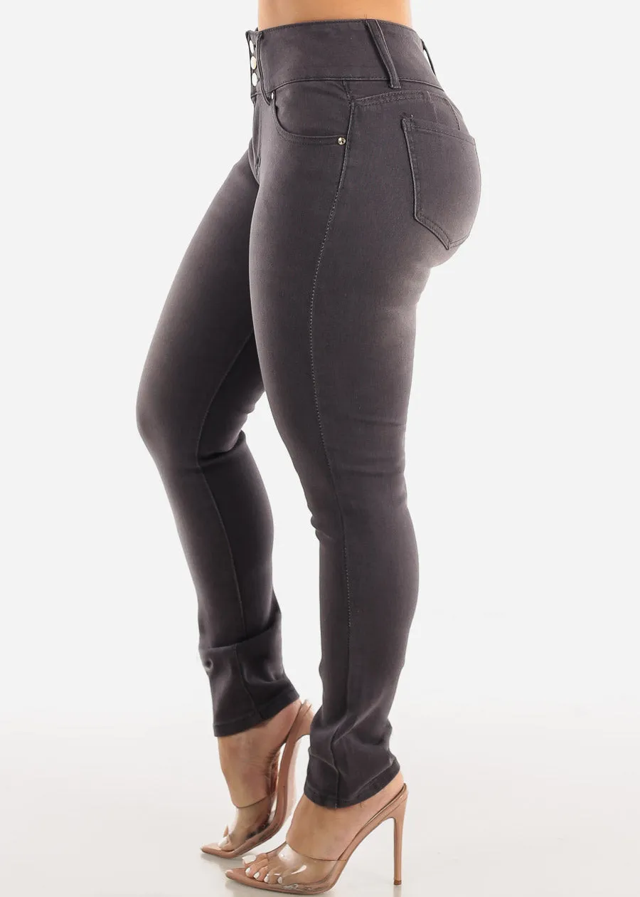 3 Button High Waist Levantacola Skinny Jeans Dark Grey sold by Moda product image thumbnail 4