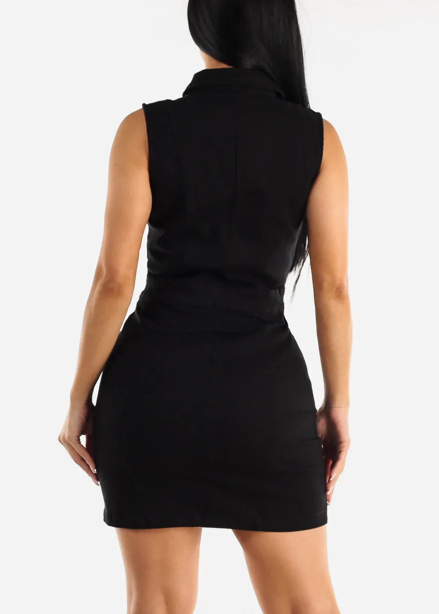 Black Sleeveless Collared Denim Mini Dress sold by Moda product image thumbnail 4