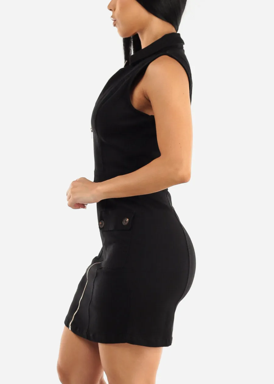 Black Sleeveless Collared Denim Mini Dress sold by Moda product image thumbnail 3