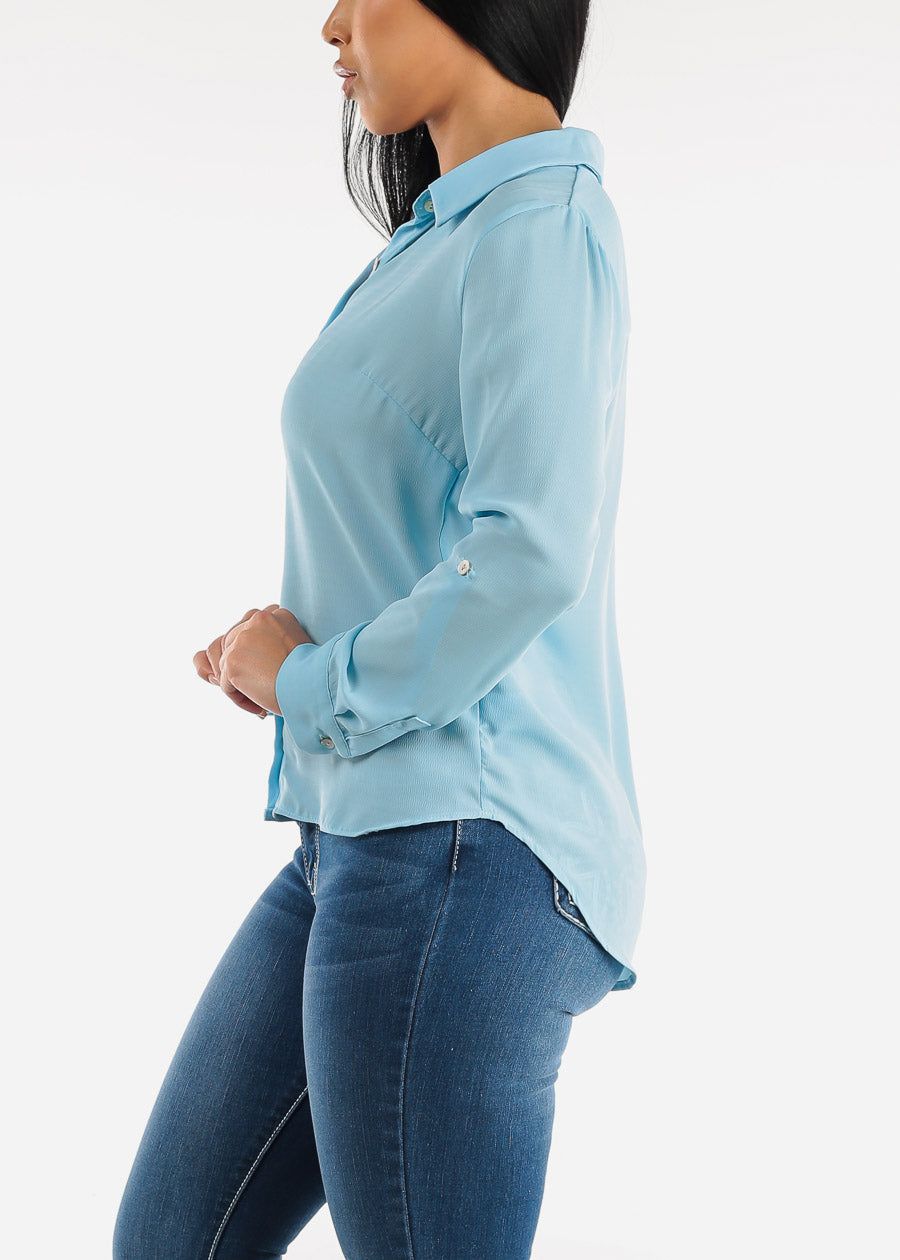 Button Down Collared Long Sleeve Blouse Light Blue sold by Moda product image thumbnail 3