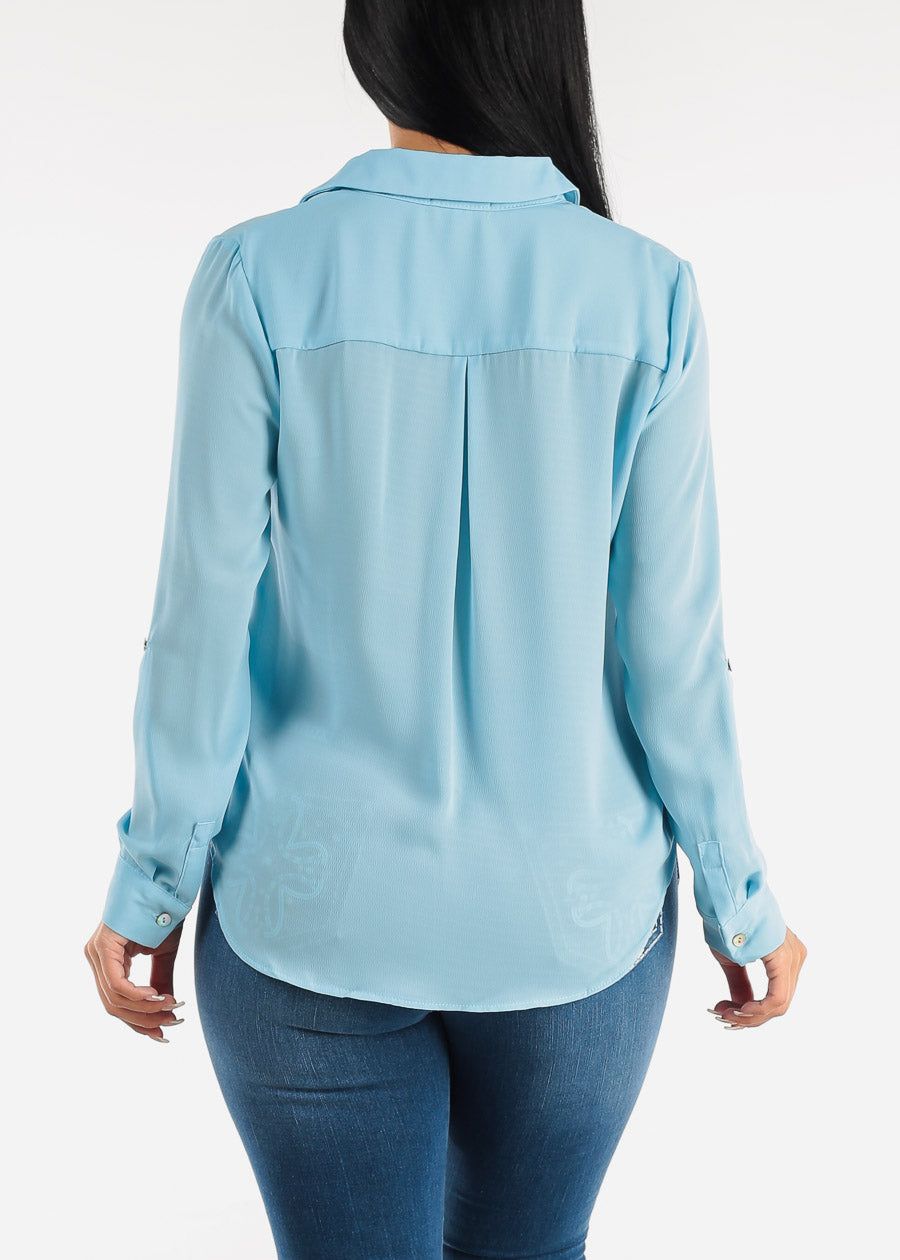 Button Down Collared Long Sleeve Blouse Light Blue sold by Moda product image thumbnail 4