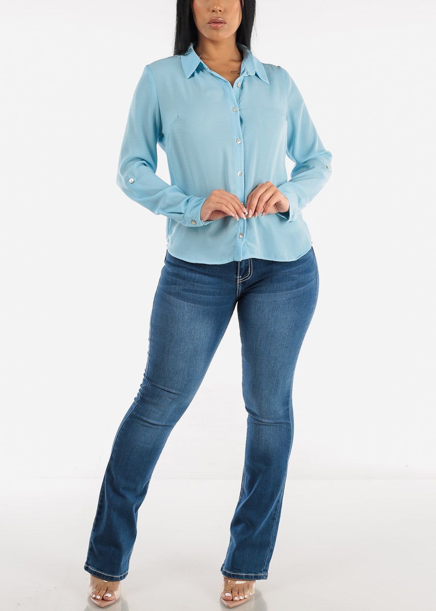 Button Down Collared Long Sleeve Blouse Light Blue sold by Moda product image thumbnail 2