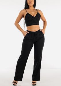 Black Sleeveless Crochet Crop Top sold by Moda