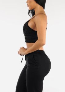 Black Sleeveless Crochet Crop Top sold by Moda