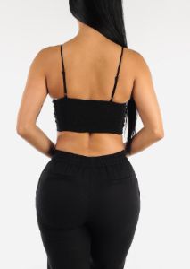 Black Sleeveless Crochet Crop Top sold by Moda