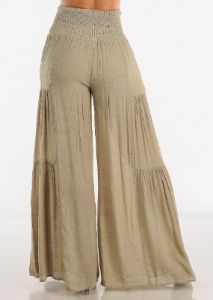 High Rise Waist Tie Wide Leg Flare Pants Olive sold by Moda