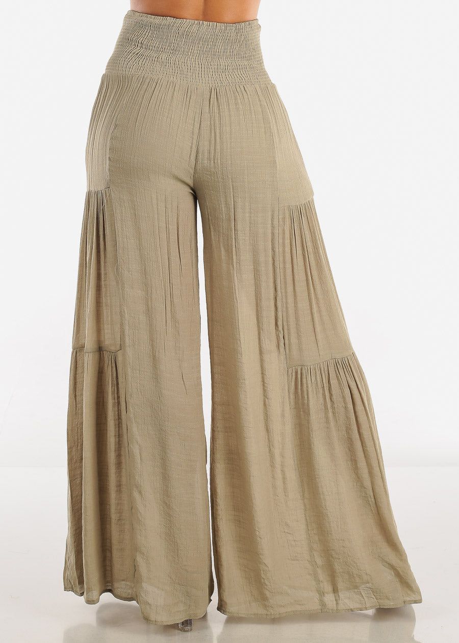 High Rise Waist Tie Wide Leg Flare Pants Olive sold by Moda product image thumbnail 5