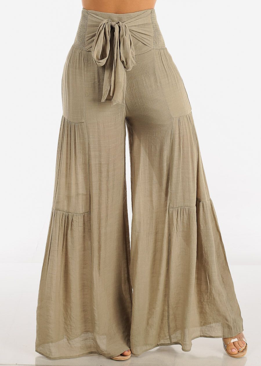 High Rise Waist Tie Wide Leg Flare Pants Olive sold by Moda product image thumbnail 2
