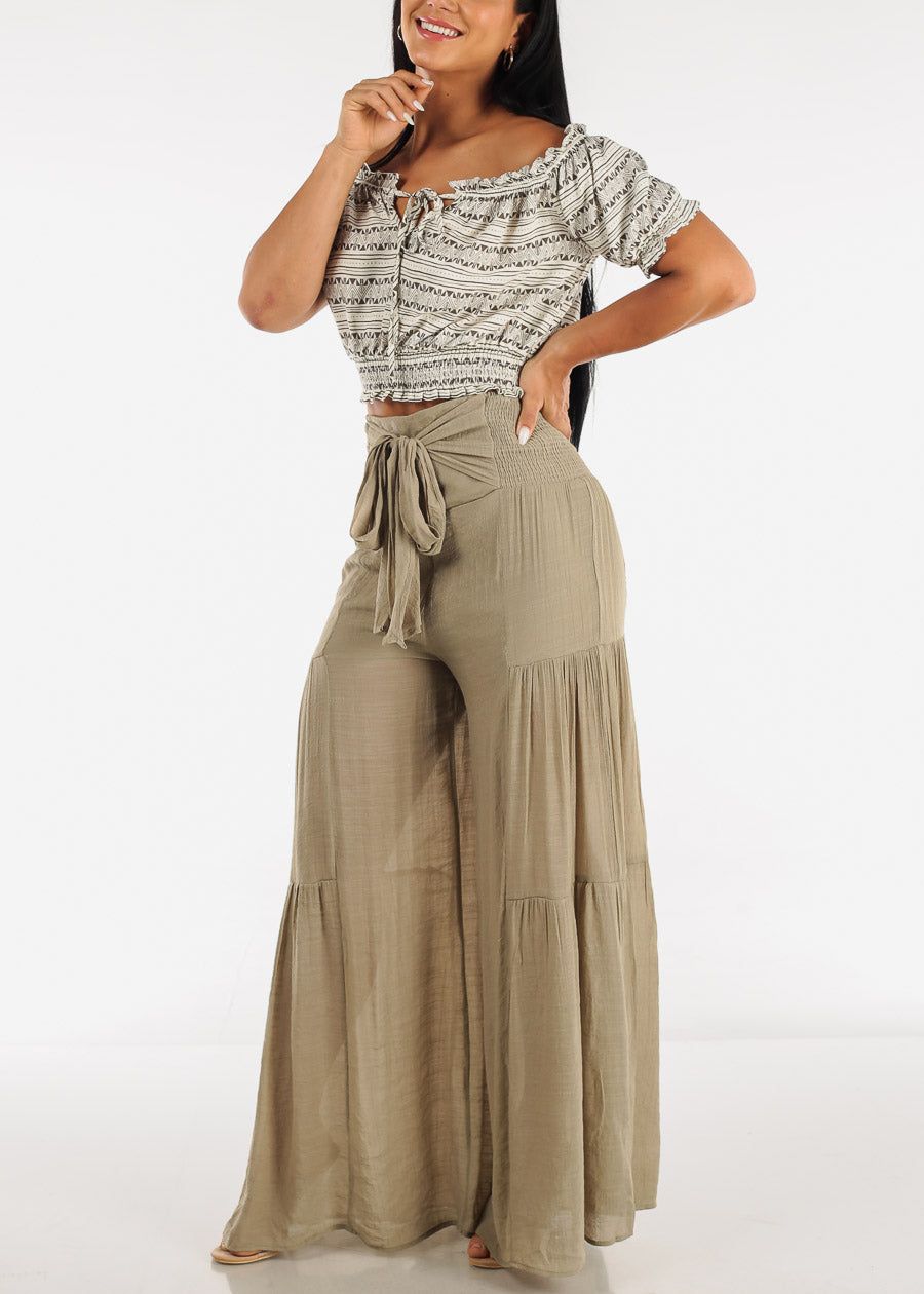 High Rise Waist Tie Wide Leg Flare Pants Olive sold by Moda product image thumbnail 3