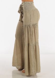 High Rise Waist Tie Wide Leg Flare Pants Olive sold by Moda